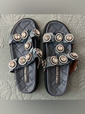 Kurt Geiger Blue Jeweled Slide Sandals